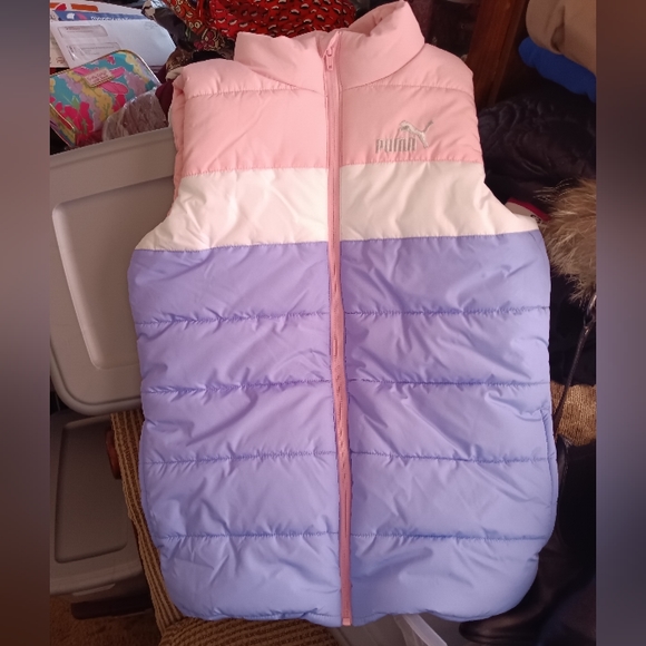 Puma Color Block Puffer Vest Size Medium 10/12 Big Girls - Pink, Purple, White - Picture 9 of 10